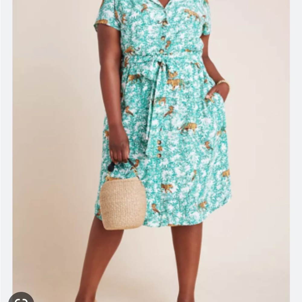 Maeve Catherine Tiger Tie Waist Shirt Dress